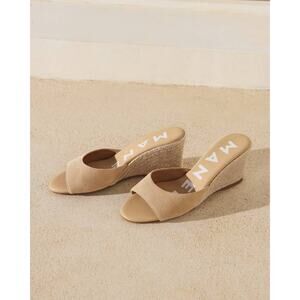 MANEBI Soft Suede Mule Wedge Espadrille Hamptons Champagne Beige EU 40 US 10 NEW